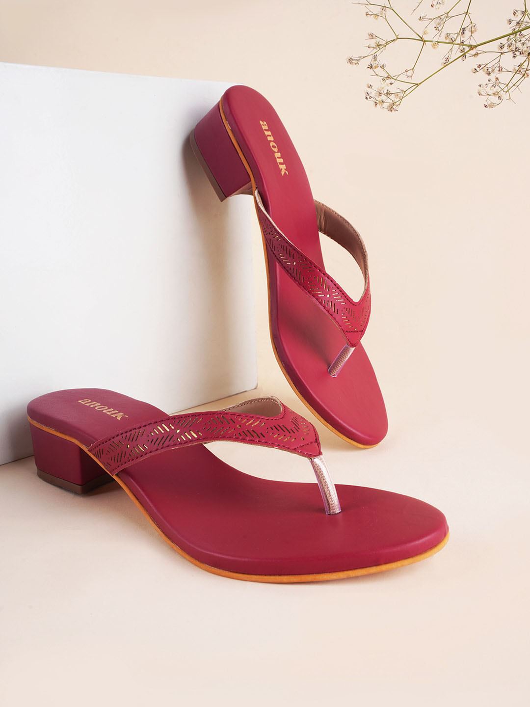 

Anouk Maroon Laser Cut Block Heels
