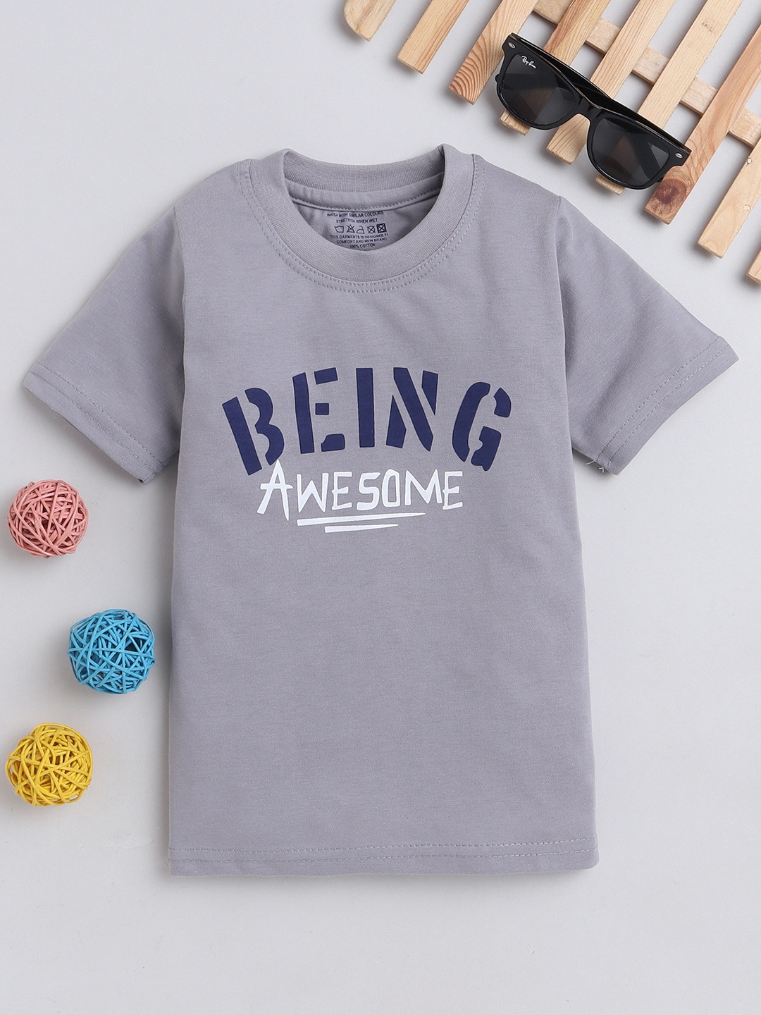 

BAESD Kids Typography Printed Round Neck Cotton T-shirt, Grey