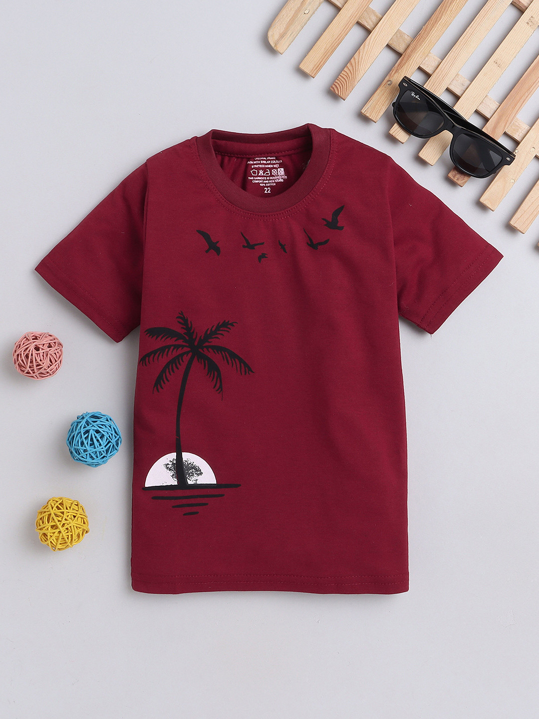 

BAESD Kids Graphic Printed Round Neck Cotton T-shirt, Maroon