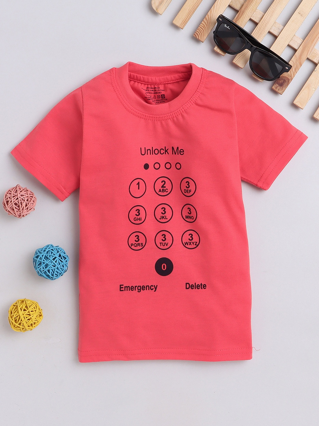 BAESD Boys Typography Printed Cotton T-shirt, Pink
