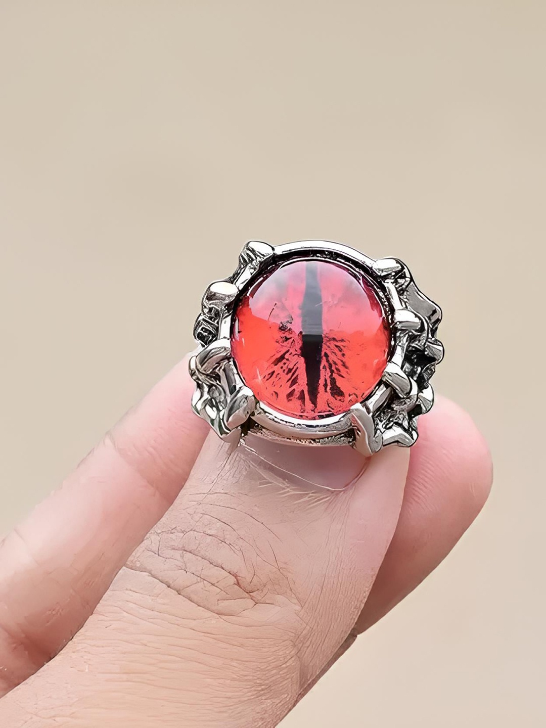 

KARISHMA KREATIONS Dragon Evil Eye Adjustable Finger Ring, Silver