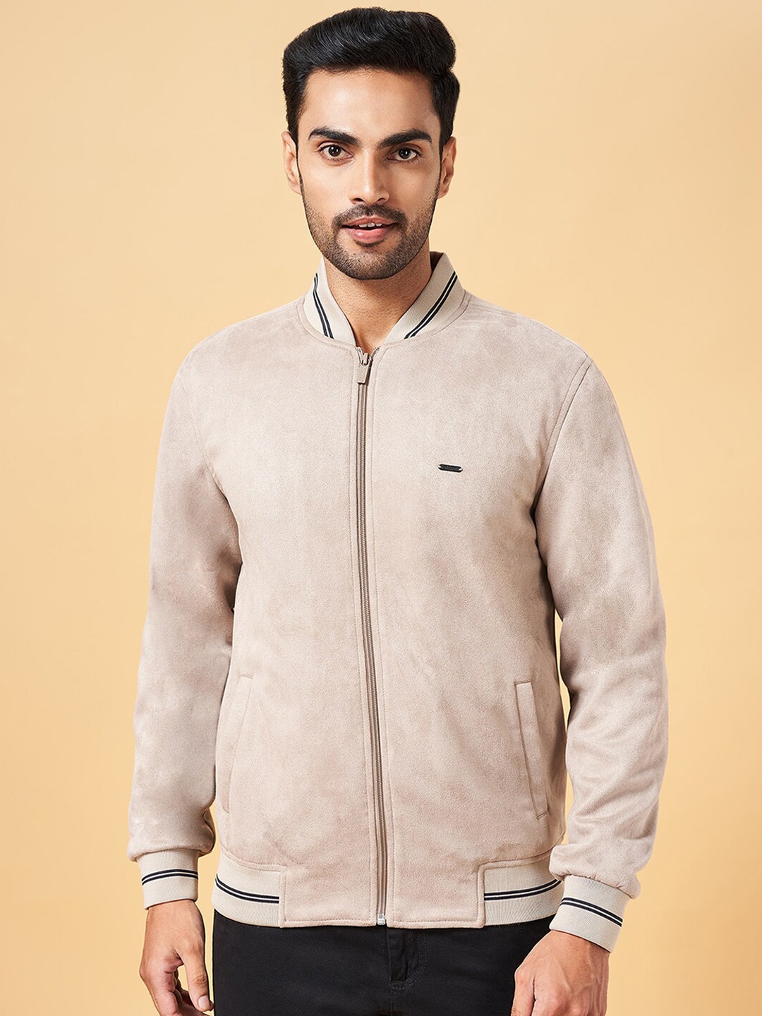 

BYFORD by Pantaloons Mock Collar Bomber Jacket, Beige