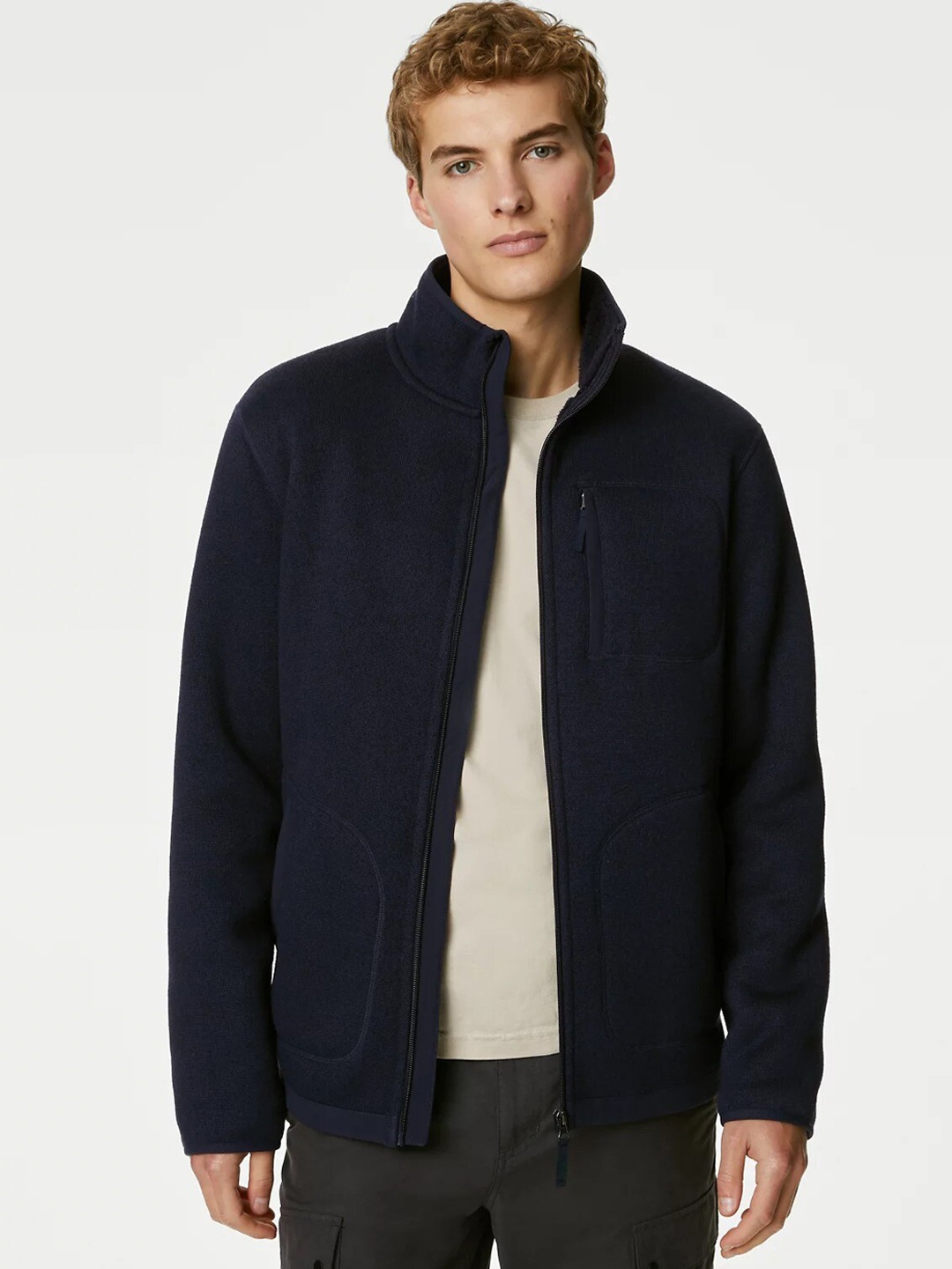 

Marks & Spencer Mock Collar Bomber Jacket, Navy blue