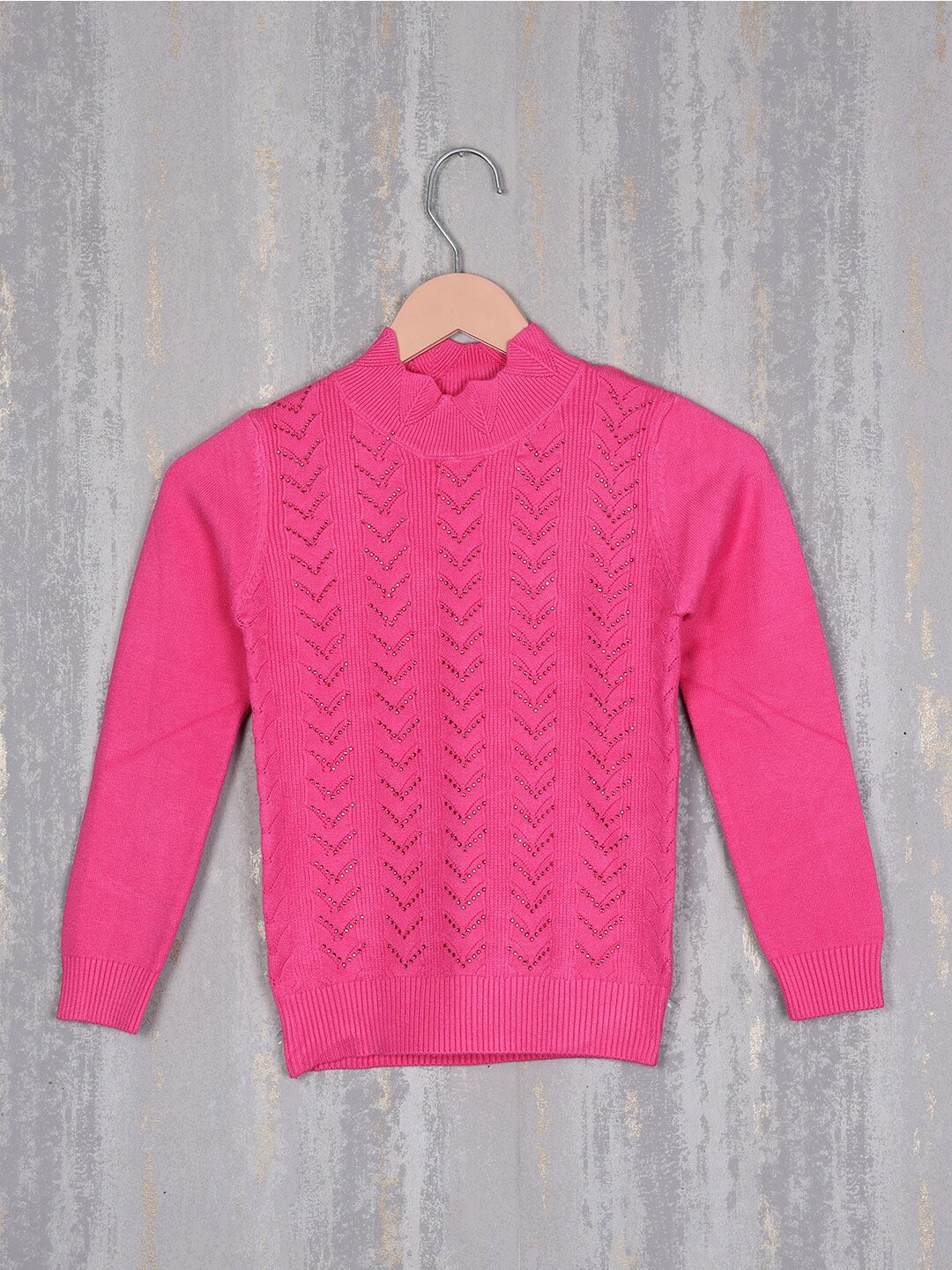 

Steele Girls Cable Knit Woollen Pullover Sweater With Embellished Detail, Pink