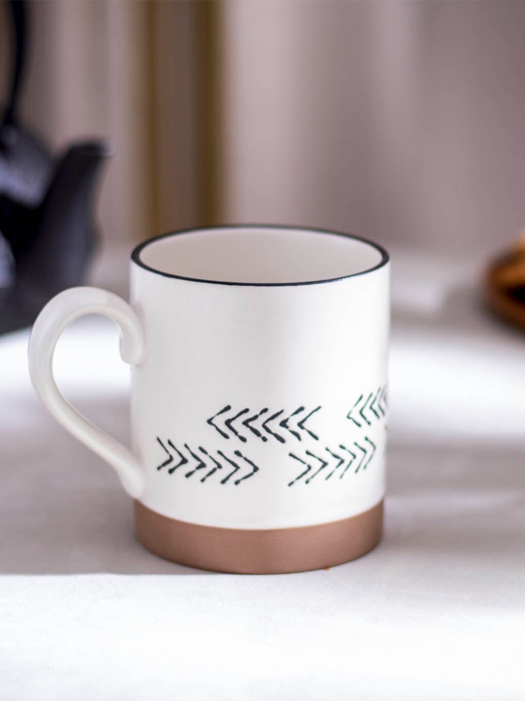

THEDECORKART White & Black Printed Ceramic Glossy Cups Set of Cups and Mugs