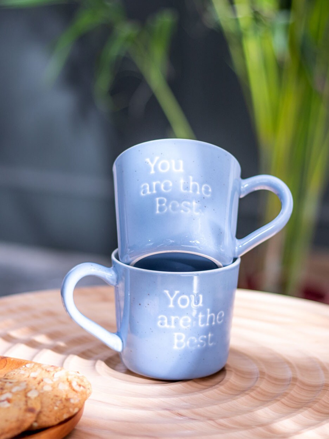 

THEDECORKART Blue & White 2 Pieces Printed Ceramic Glossy Cups 200ml each