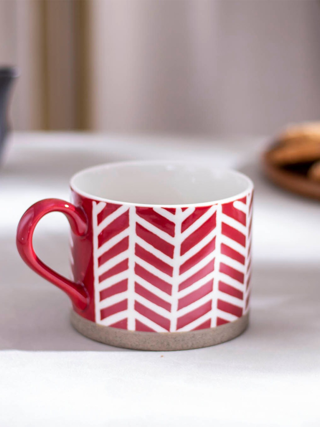 

THEDECORKART White & Red Printed Ceramic Glossy Mugs Set of Cups and Mugs