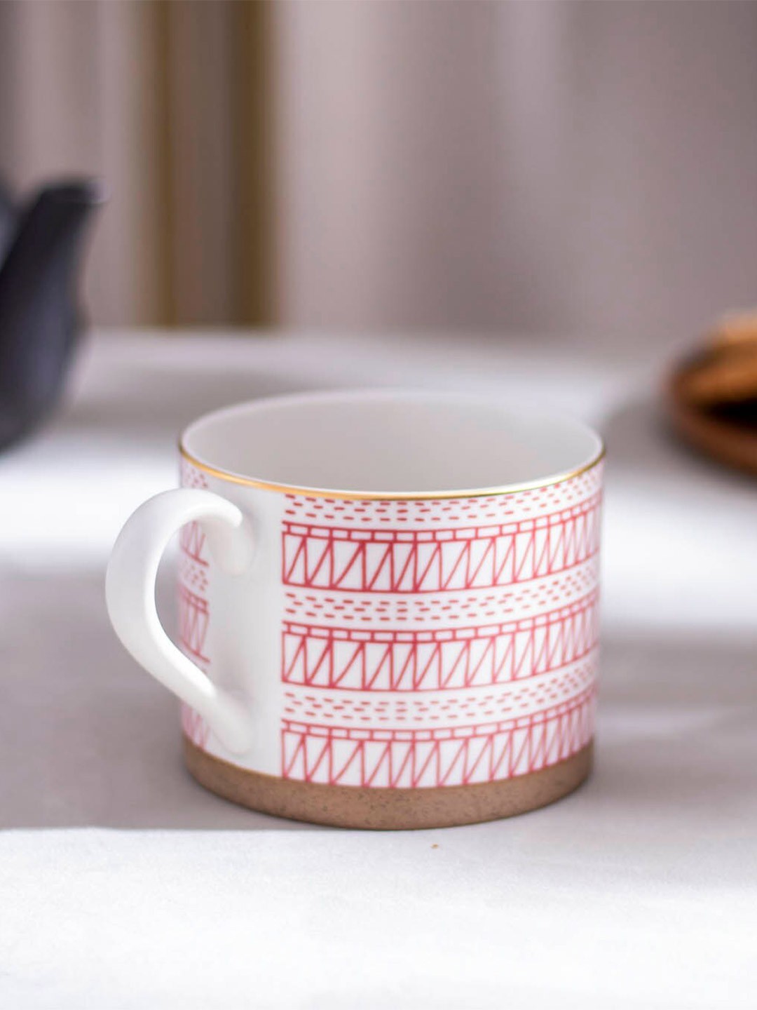 

THEDECORKART White & Red Printed Ceramic Glossy 200 ml