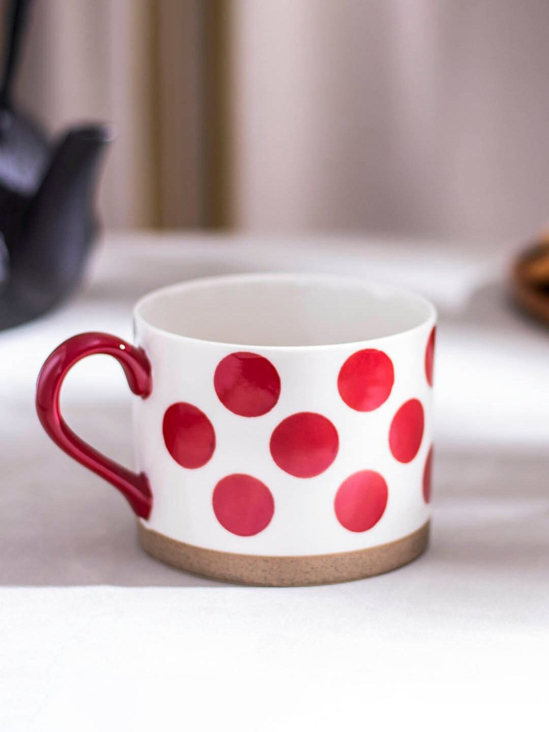 

THEDECORKART White & Red Printed Ceramic Glossy Cup 200 Ml
