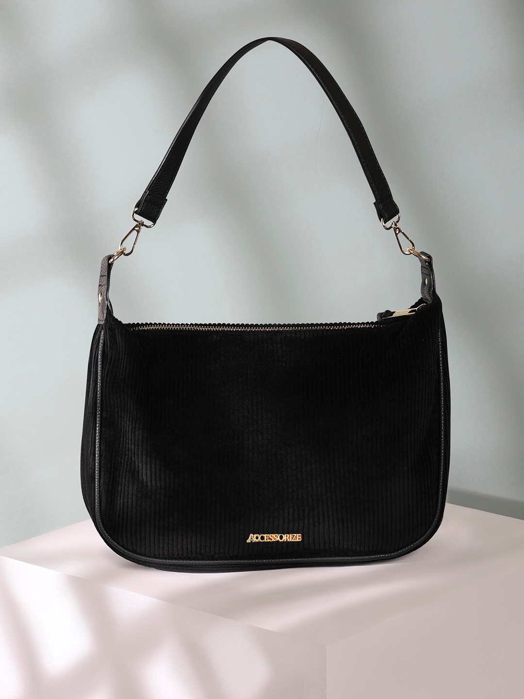 

Accessorize Textured Structured Cotton Hobo Bag, Black