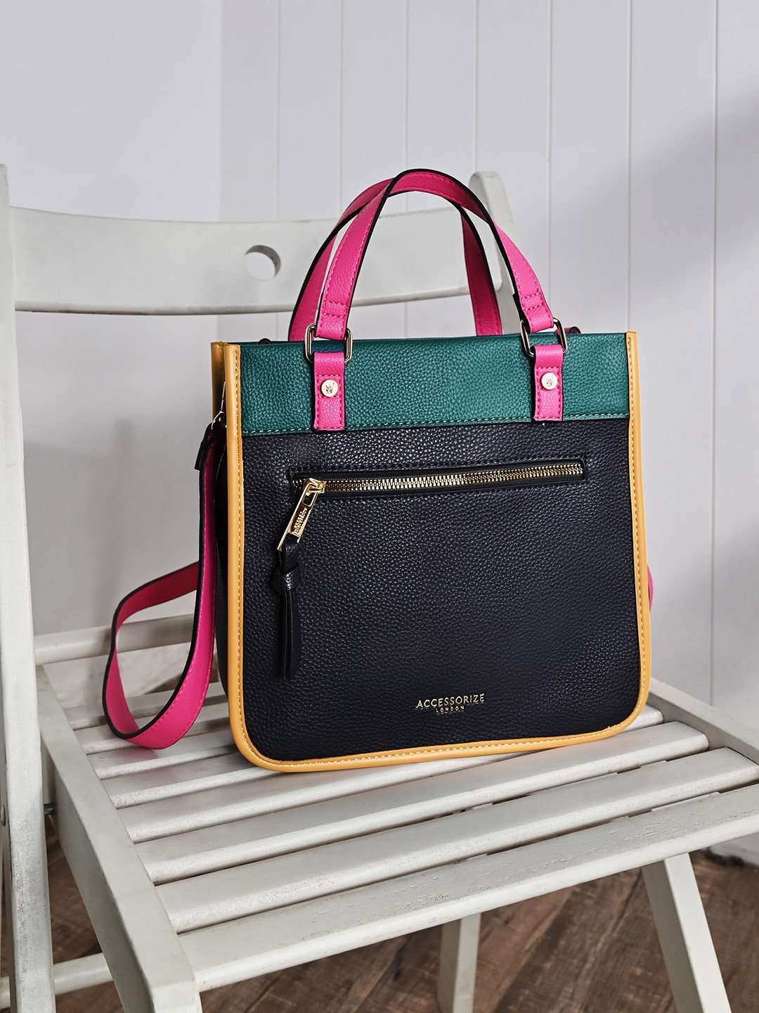 

Accessorize Colourblocked Structured Sling Bag, Black