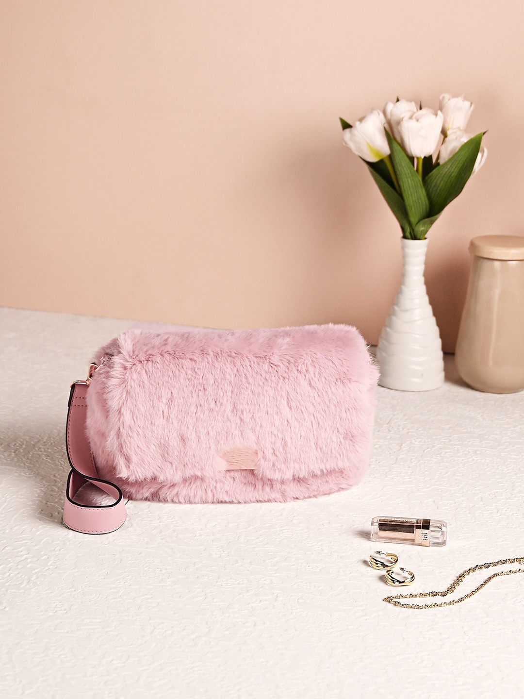 

Accessorize Textured Structured Faux Fur Shoulder Bag, Pink