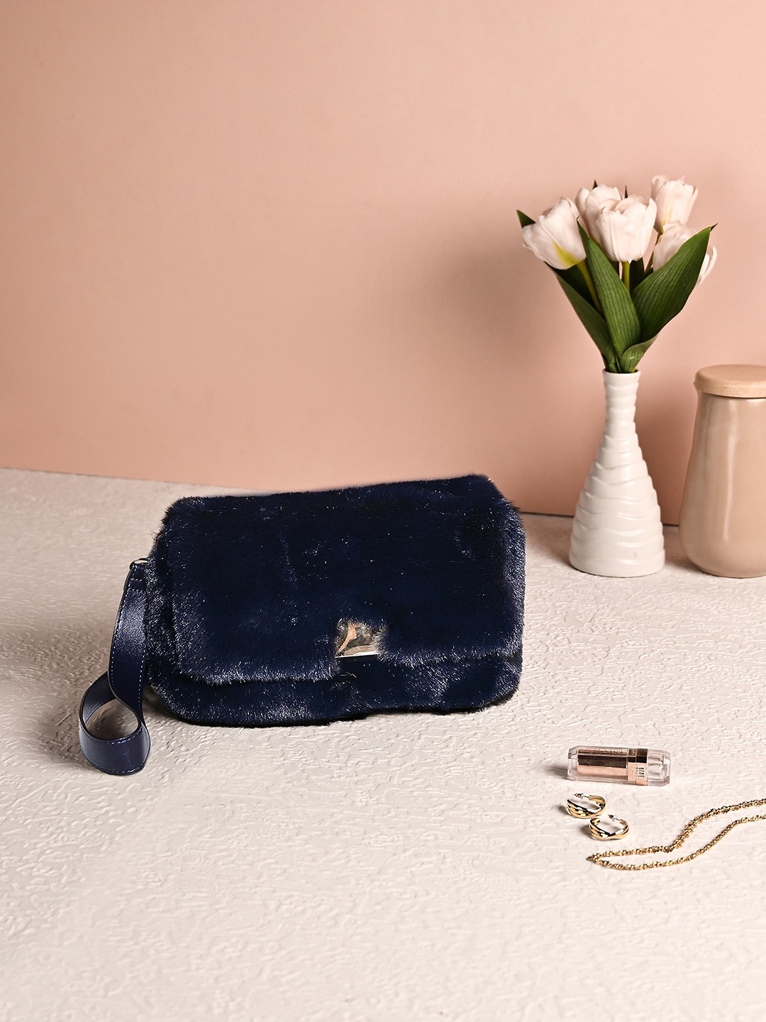 

Accessorize Textured Structured Shoulder Bag, Navy blue