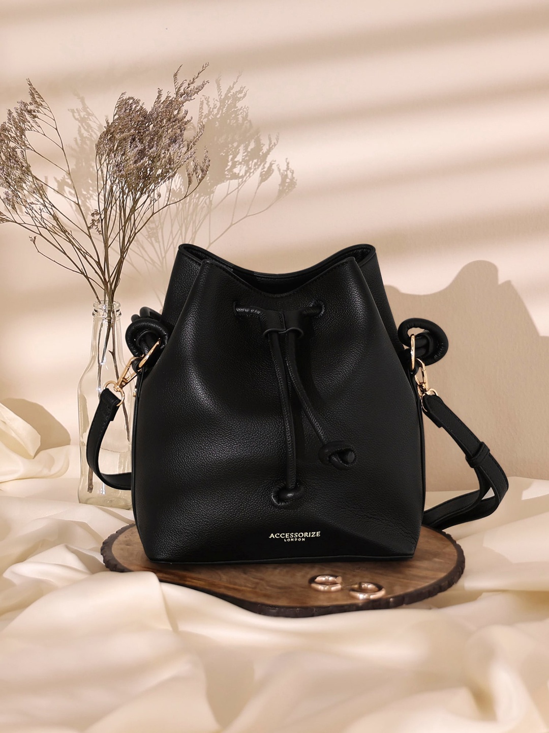 

Accessorize London Textured Structured Duffle Handheld Bag, Black