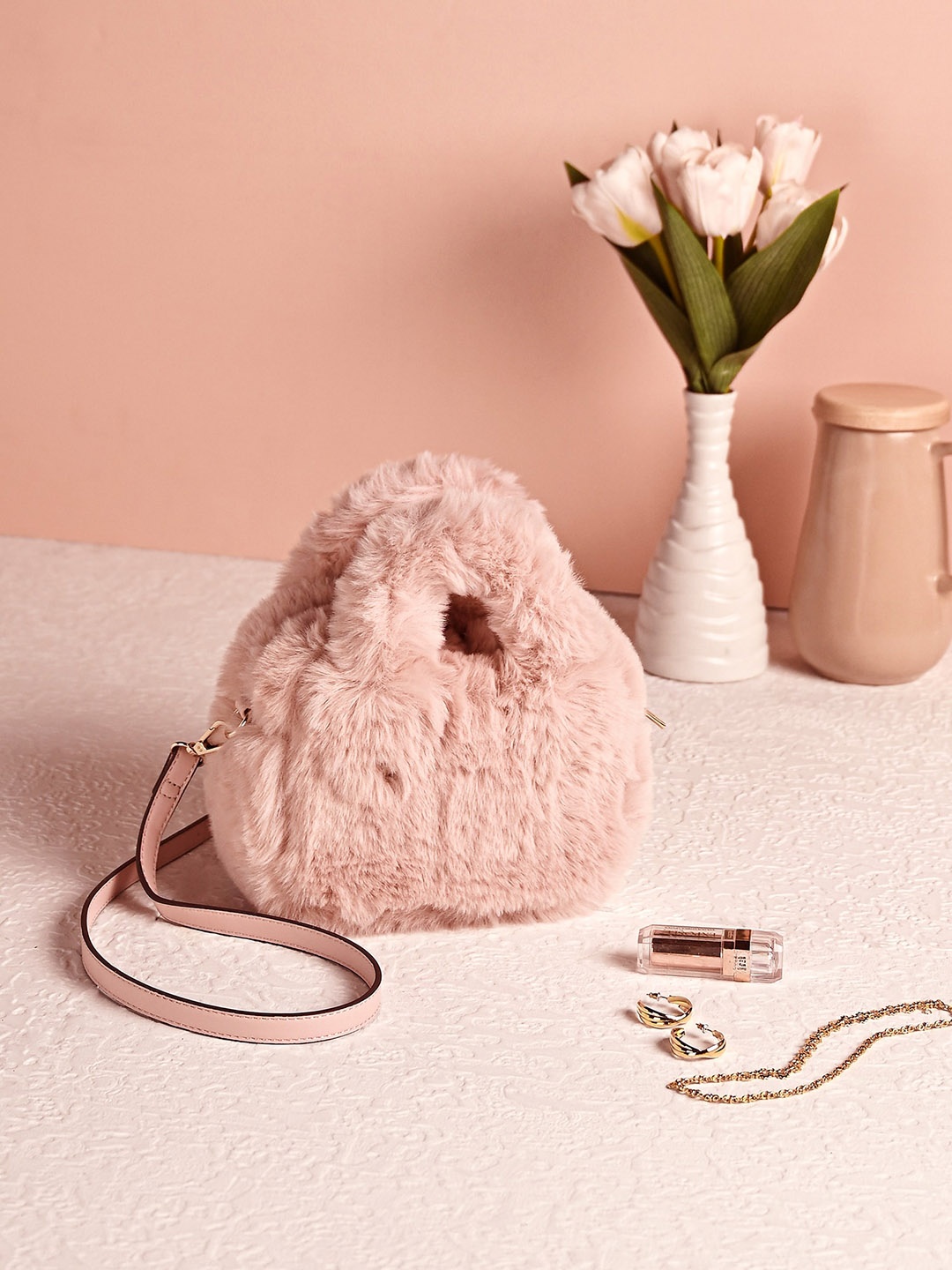 

Accessorize Textured Faux Fur Sling Bag, Pink