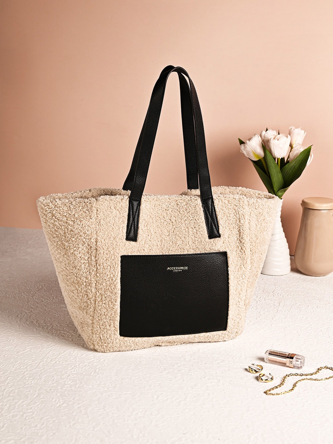 Accessorize Textured Handheld Bag, Cream