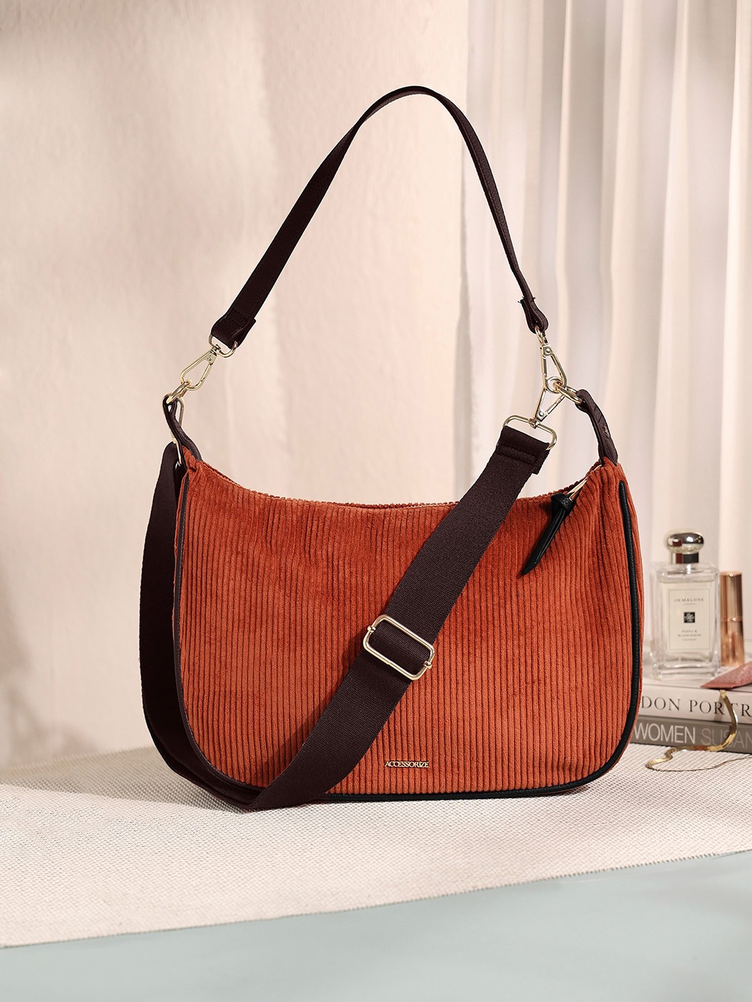 

Accessorize Striped Cotton Cord Shoulder Bag, Red