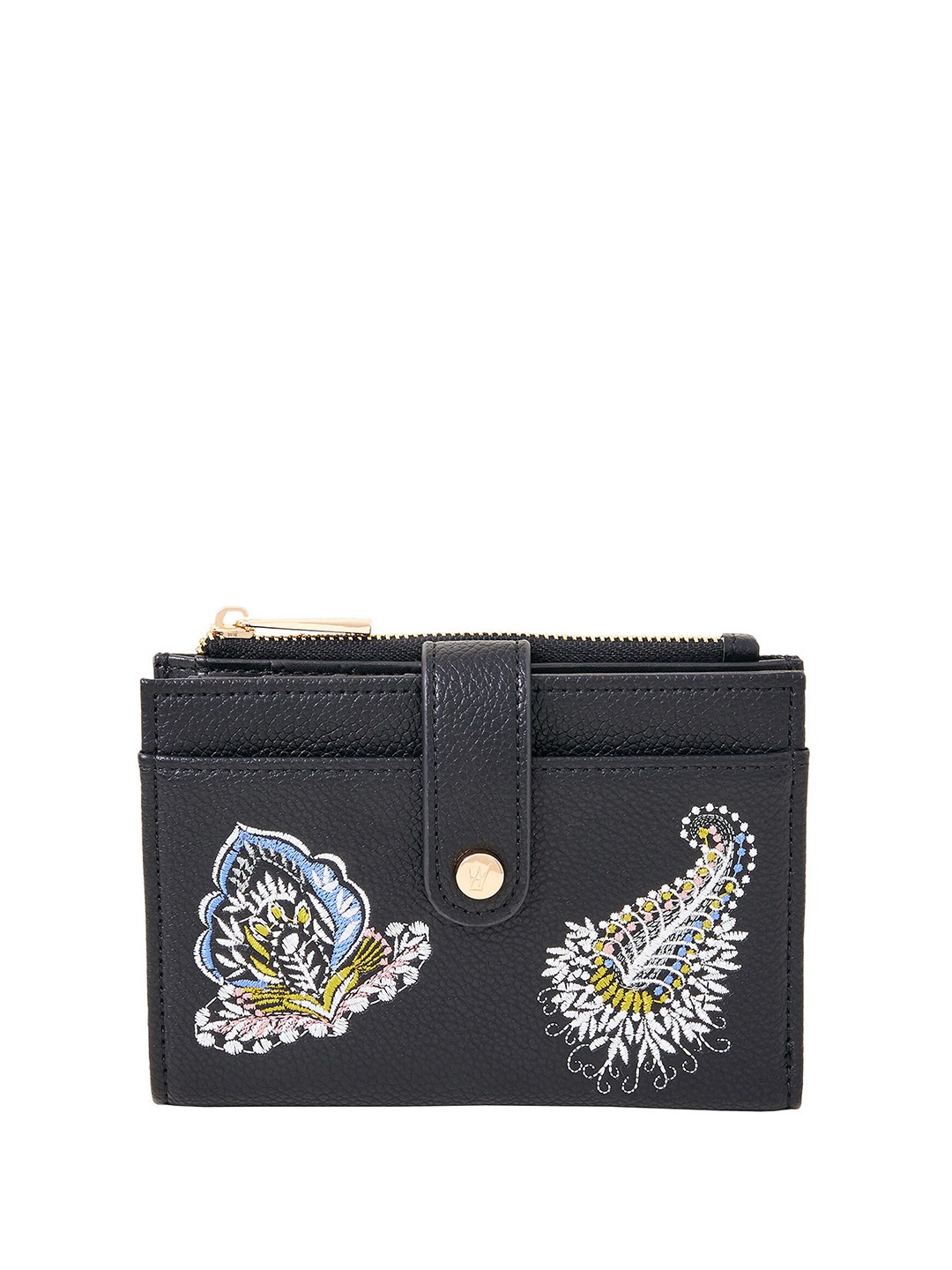 

Accessorize Ethnic Motifs Woven Design Embroidered Bifold Purse With Card Holder, Black