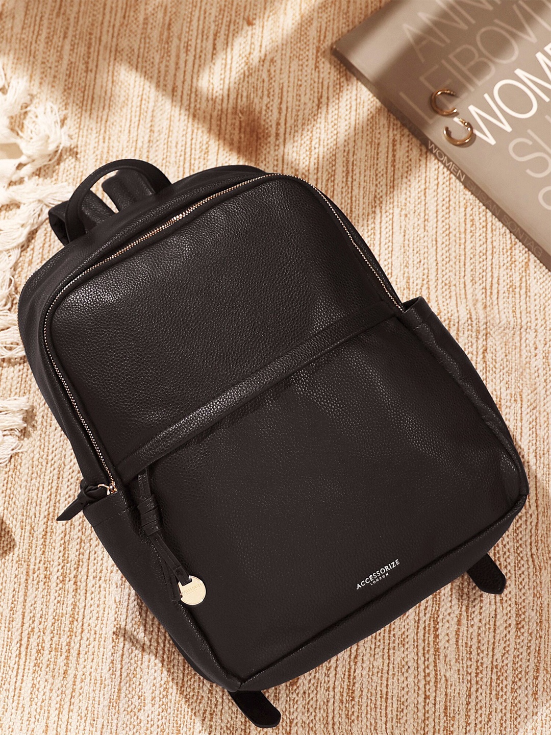 

Accessorize London Textured PU Backpack, Black