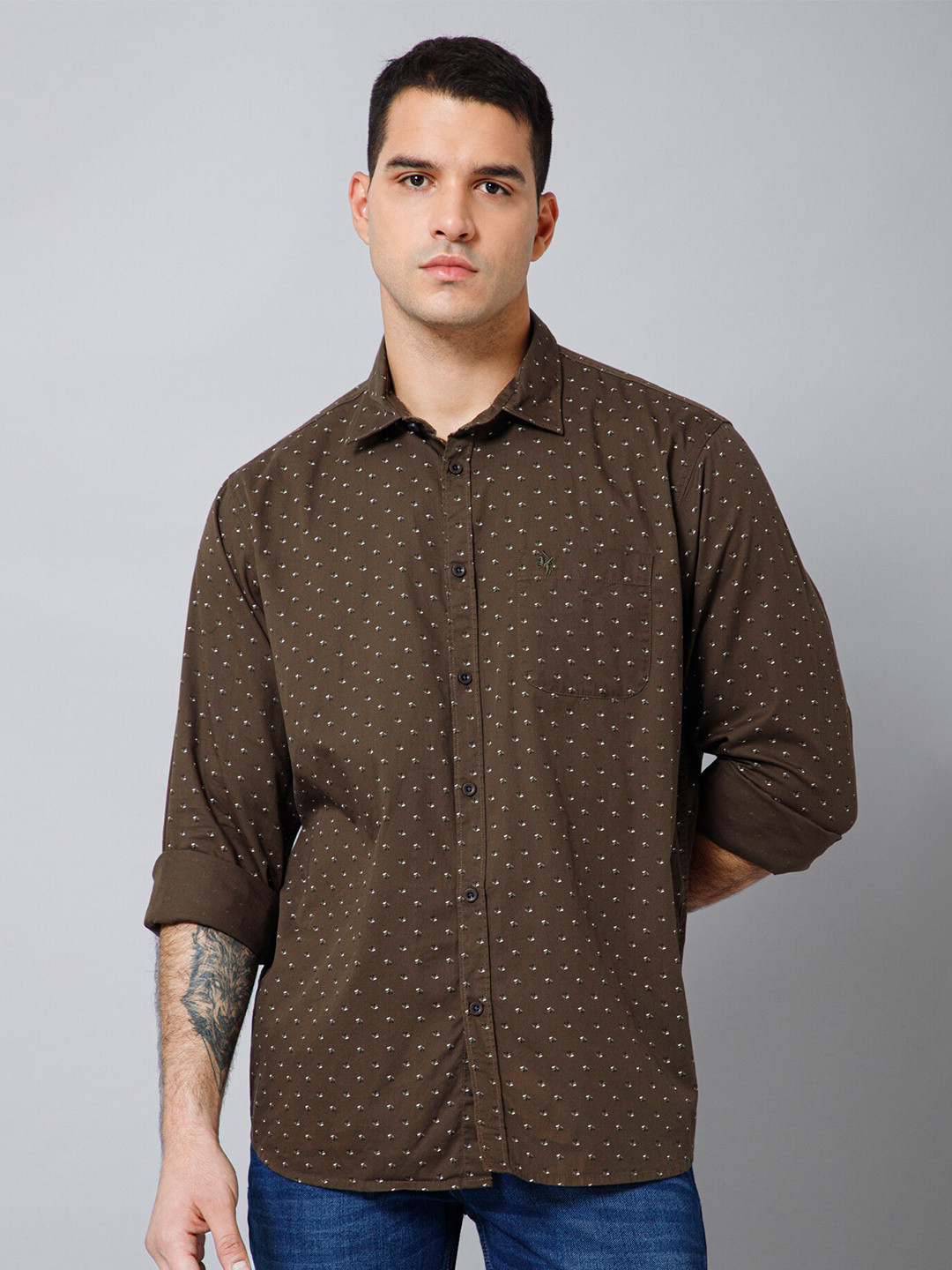 

Cantabil Floral Printed Comfort Cotton Casual Shirt, Olive