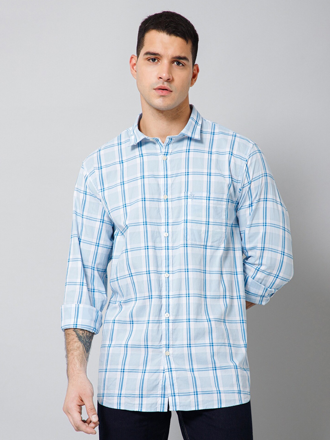 

Cantabil Comfort Tartan Checked Spread Collar Cotton Casual Shirt, Blue
