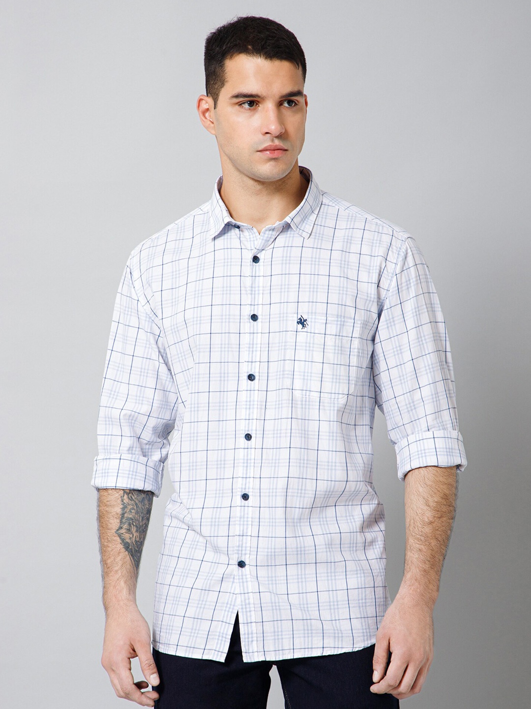 

Cantabil Comfort Grid Tattersall Checked Cotton Casual Shirt, Blue