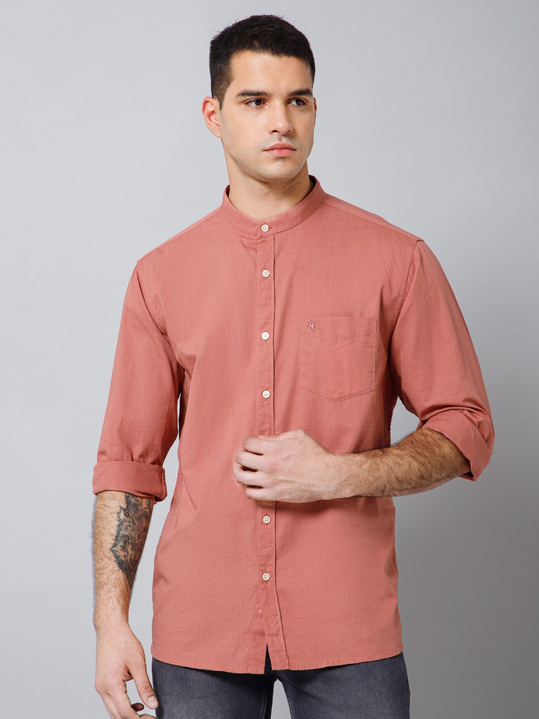

Cantabil Band Collar Comfort Cotton Casual Shirt, Peach