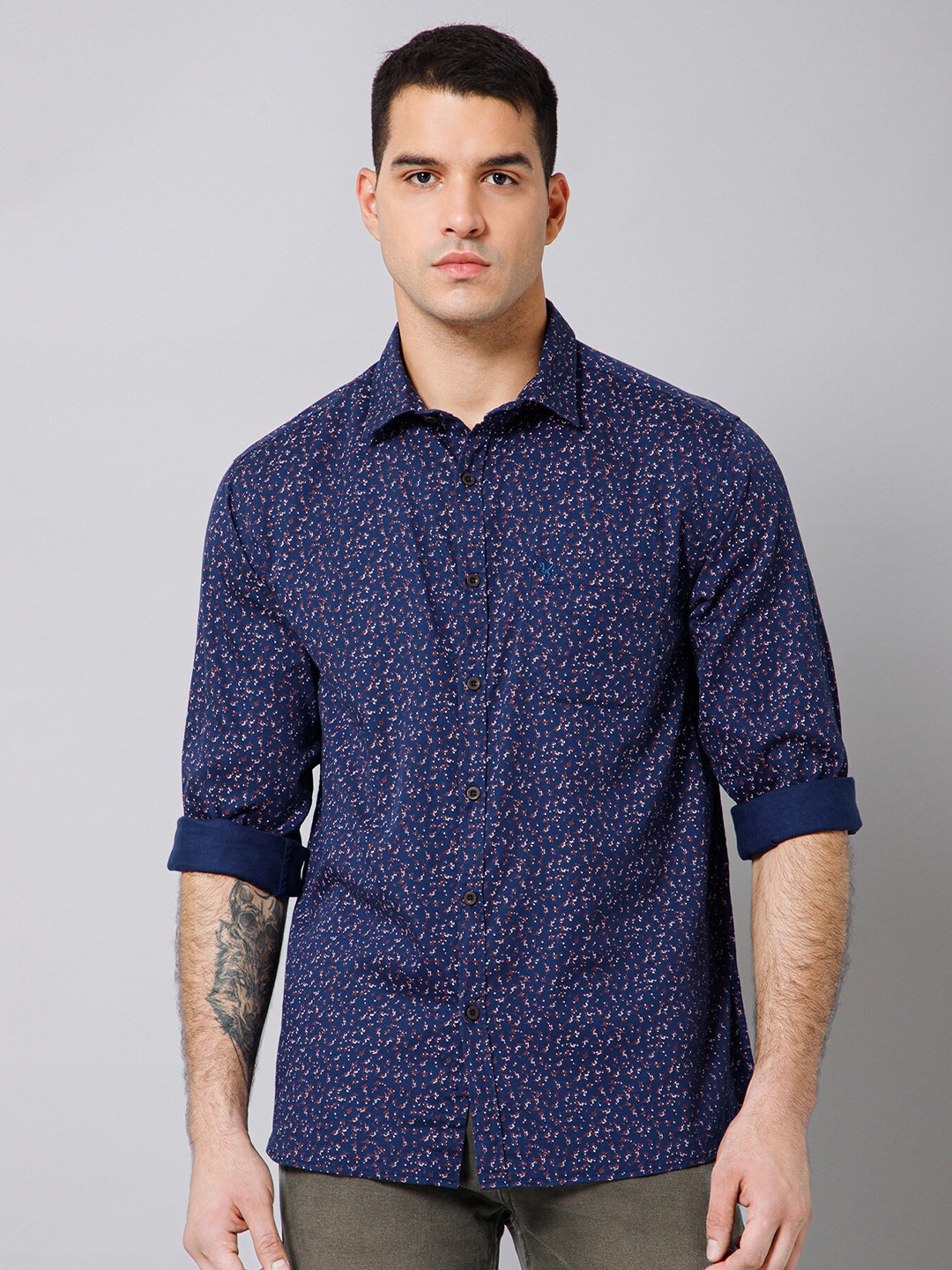 

Cantabil Floral Printed Comfort Cotton Casual Shirt, Navy blue
