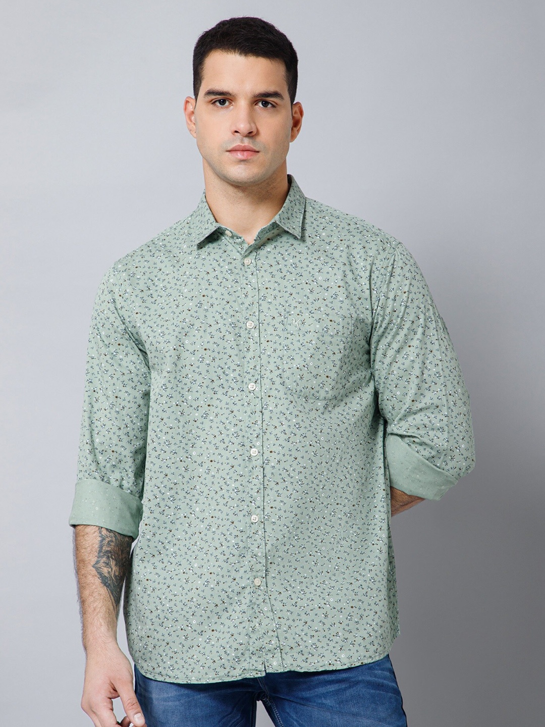

Cantabil Comfort Floral Printed Cotton Shirt, Green