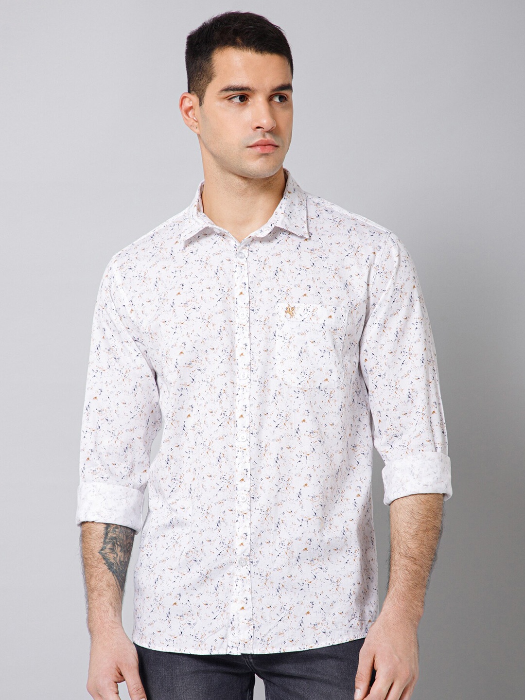 

Cantabil Comfort Abstract Printed Casual Cotton Shirt, White