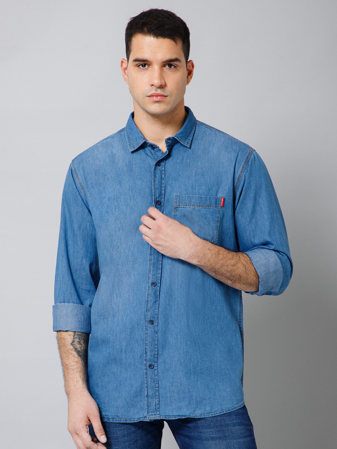 

Cantabil Comfort Spread Collar Cotton Shirt, Blue