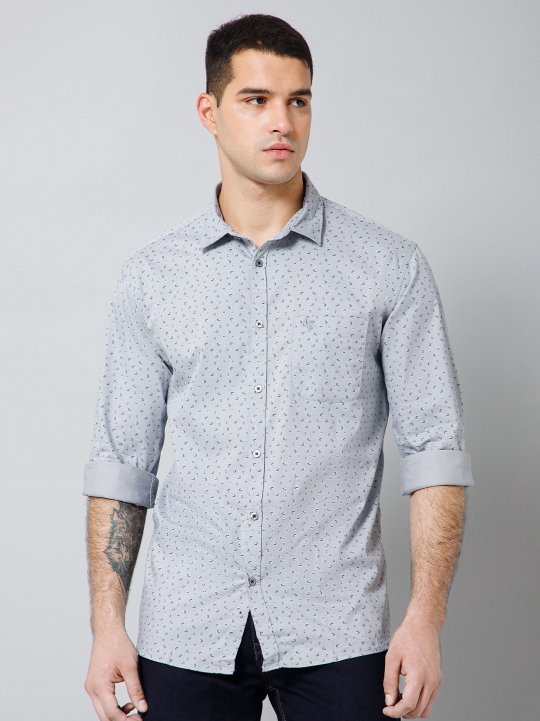 

Cantabil Micro Ditsy Printed Comfort Cotton Casual Shirt, Grey