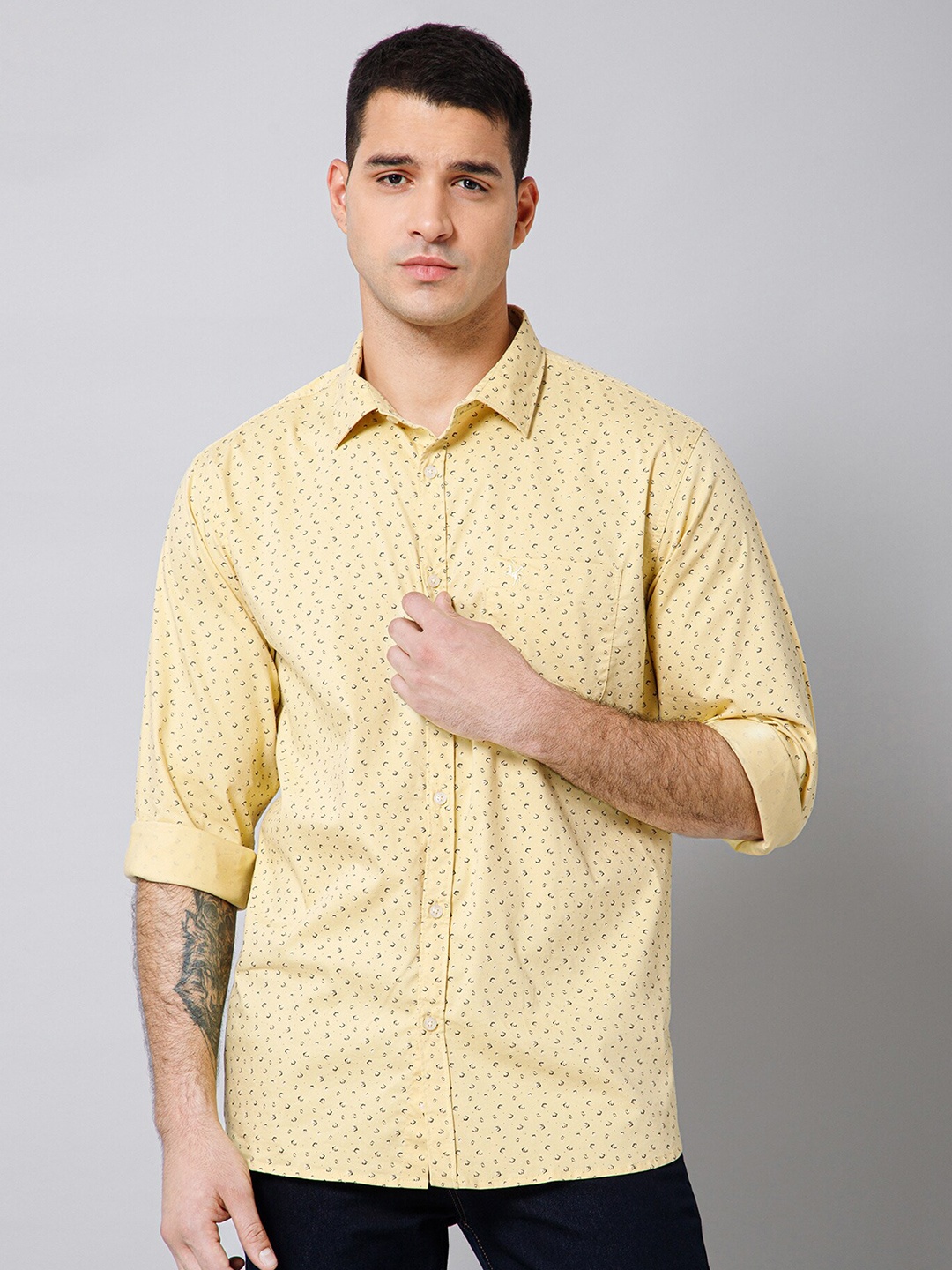 

Cantabil Comfort Micro Ditsy Printed Cotton Casual Shirt, Yellow