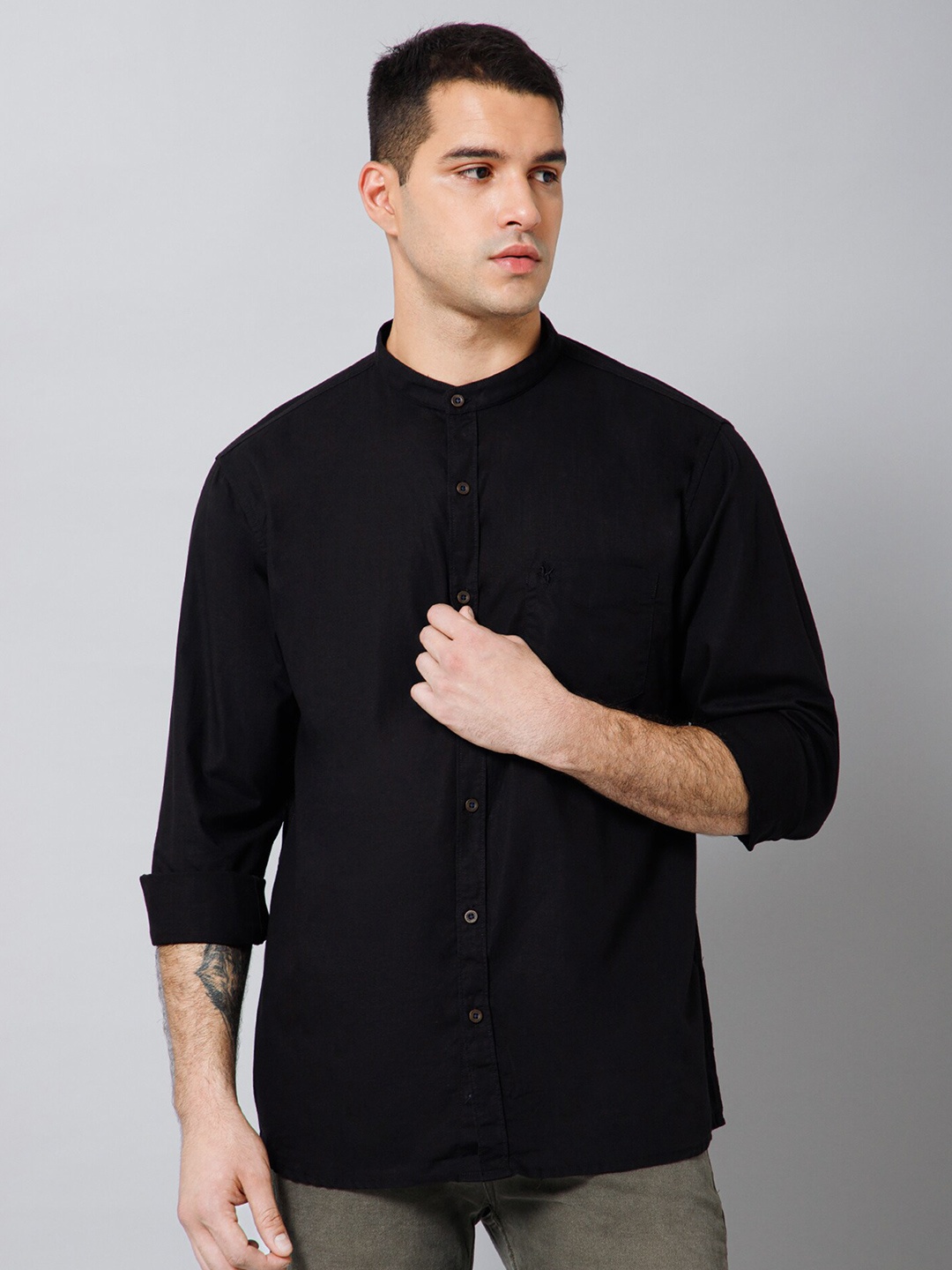 

Cantabil Comfort Mandarin Collar Cotton Casual Shirt, Black