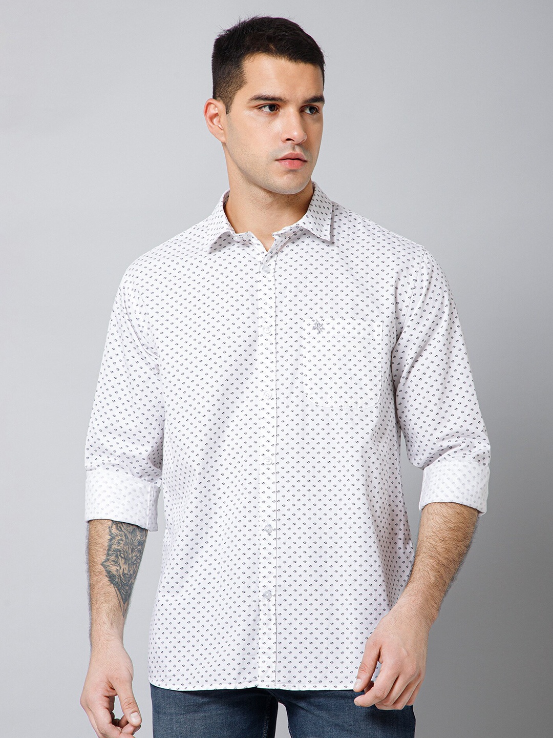 

Cantabil Comfort Micro Ditsy Printed Cotton Shirt, White
