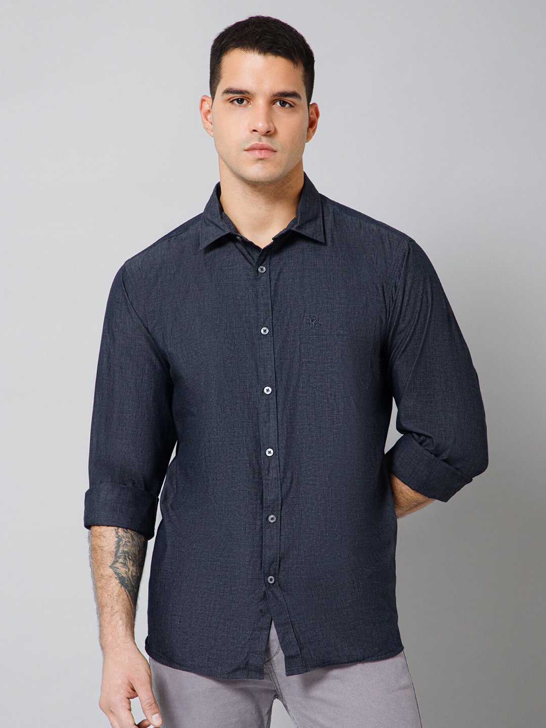 

Cantabil Comfort Spread Collar Cotton Shirt, Navy blue