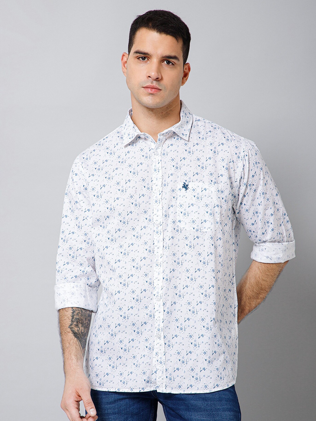 

Cantabil Floral Printed Comfort Cotton Casual Shirt, White