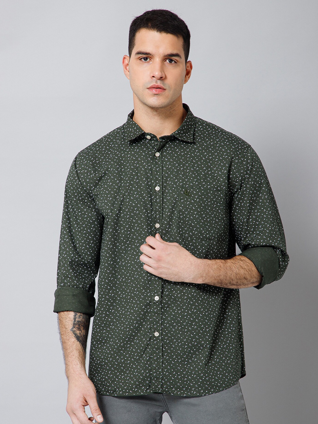 

Cantabil Comfort Floral Printed Spread Collar Cotton Casual Shirt, Green