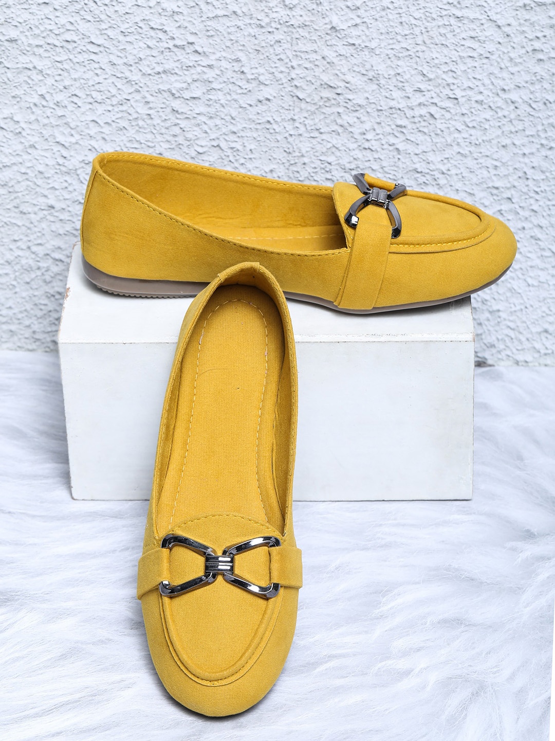 

Moonwalk Buckle Detail Round Toe Suede Ballerinas, Yellow