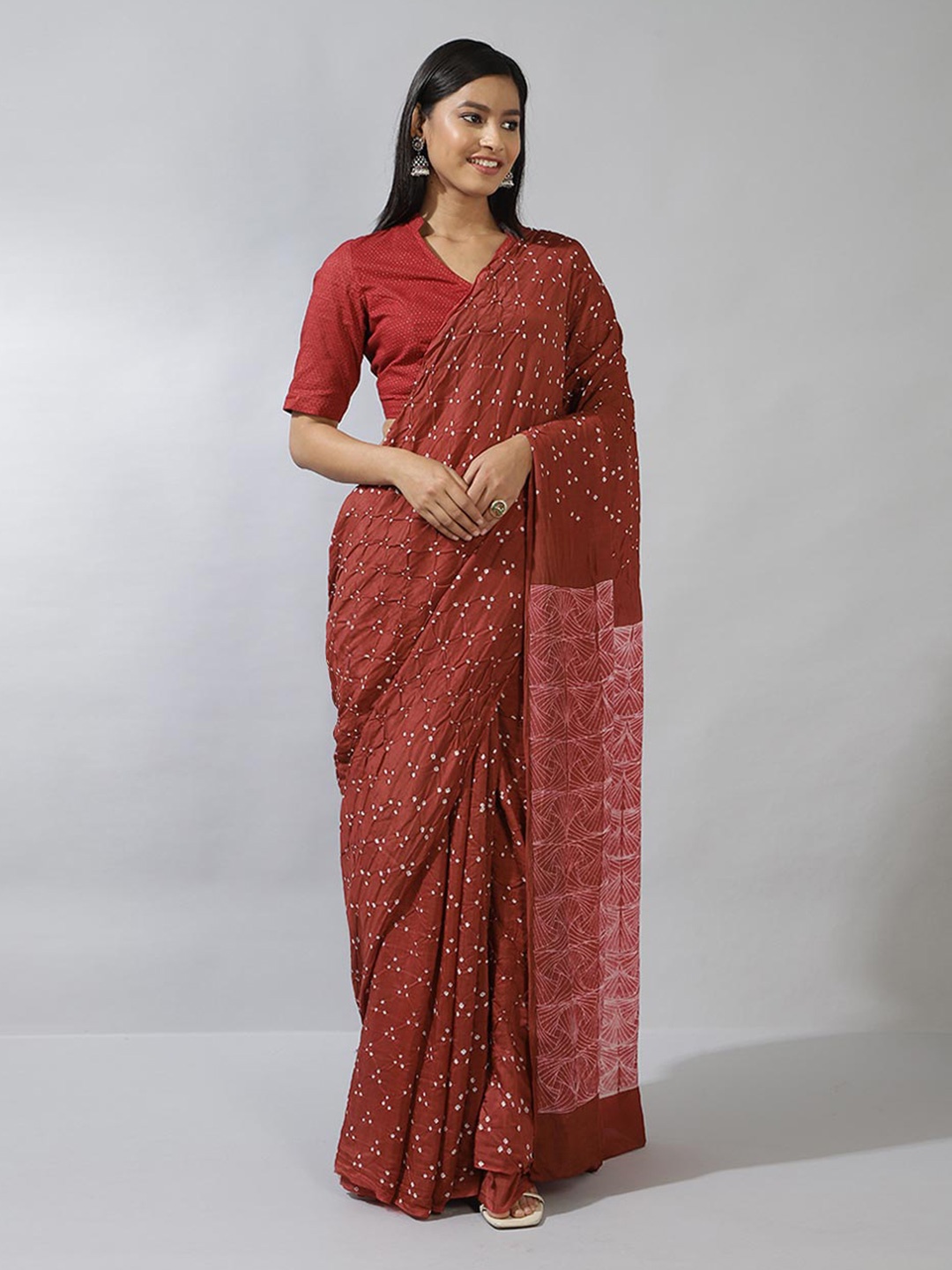 

Fabindia Bandhani Dyed Pure Cotton Saree, Red