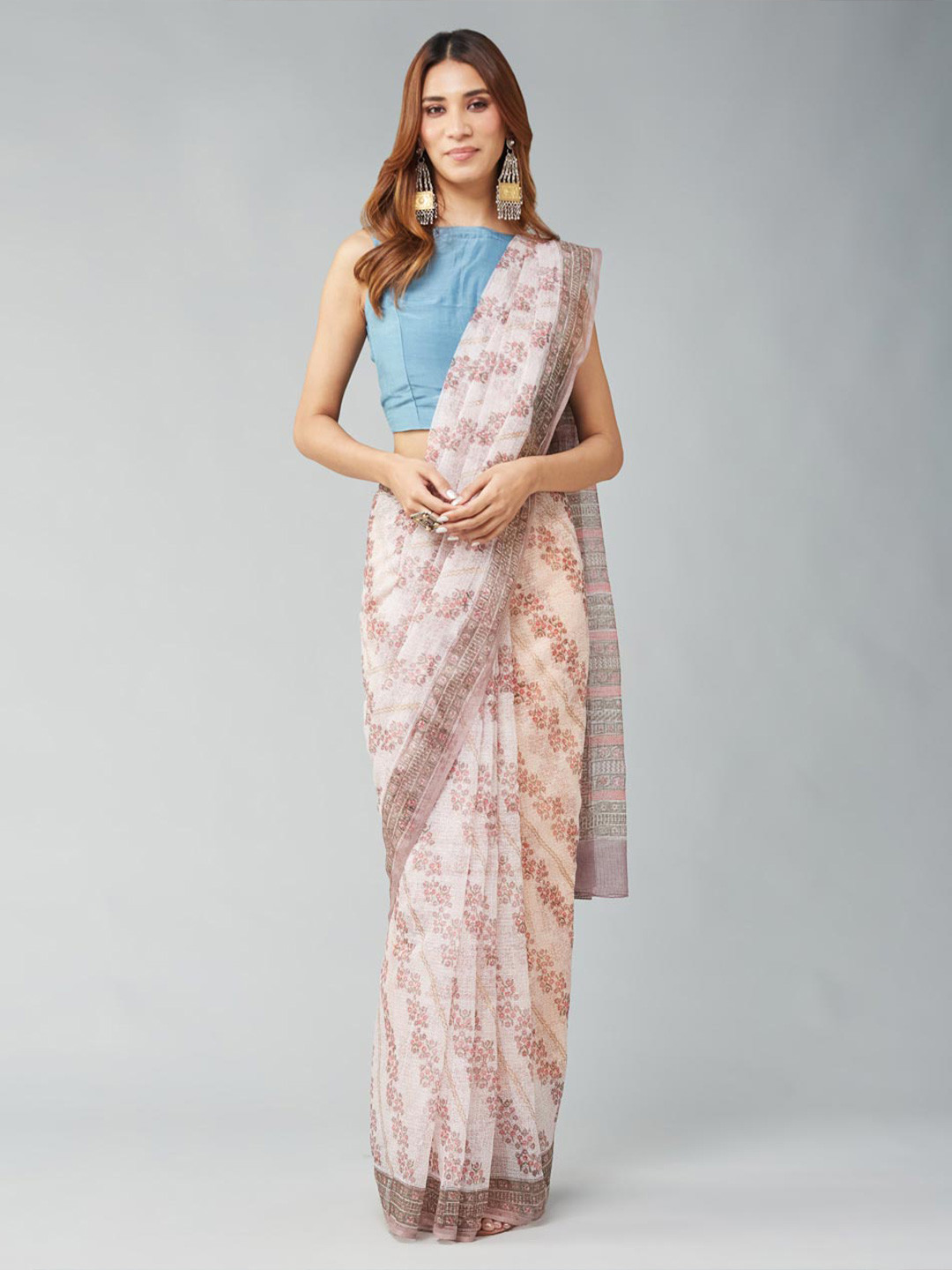 

Fabindia Round Neck Sleeveless Saree Blouse, Turquoise blue