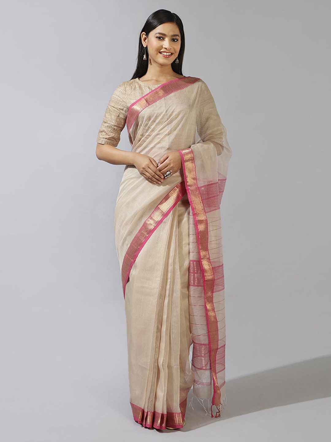 

Fabindia Zari Silk Cotton Saree, Beige