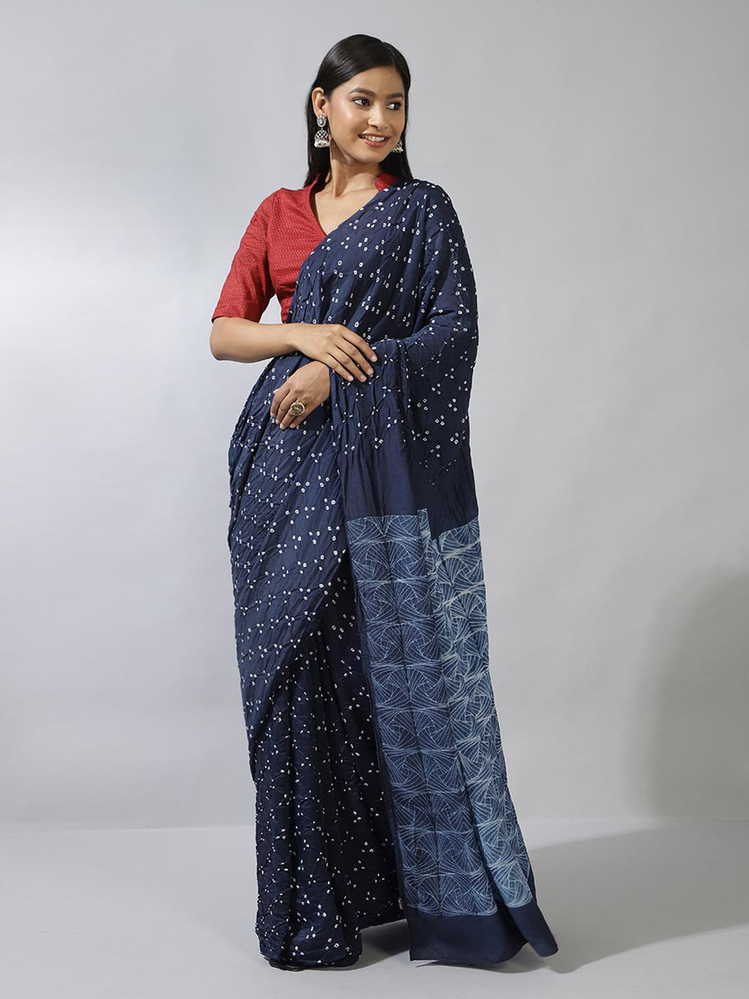 

Fabindia Bandhani Dyed Pure Cotton Saree, Blue