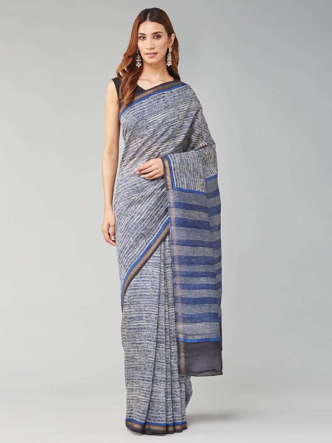 

Fabindia Abstract Printed Zari Pure Cotton Saree, Blue