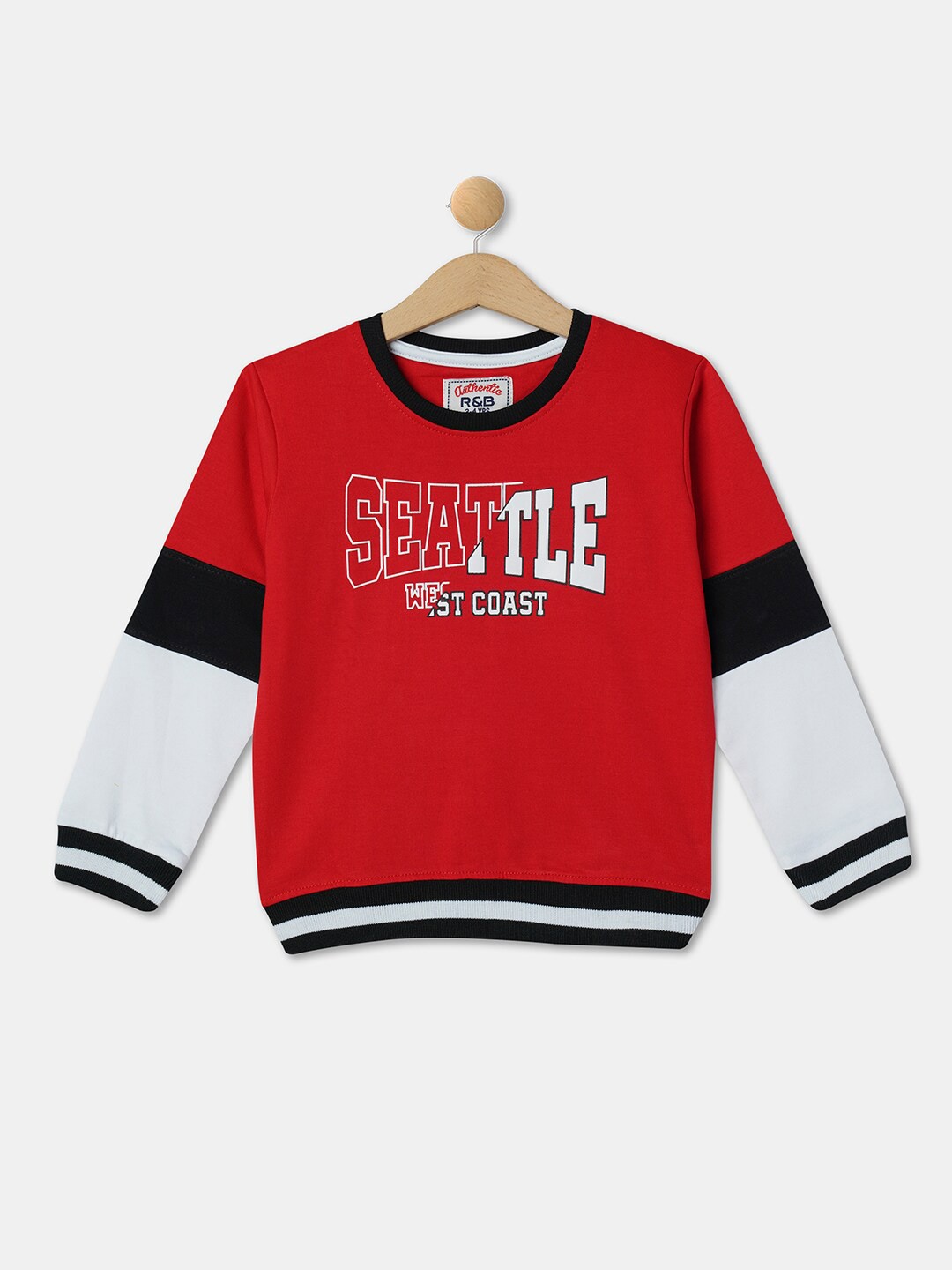 

R&B Boys Typography Printed Cotton Sweatshirt, Red