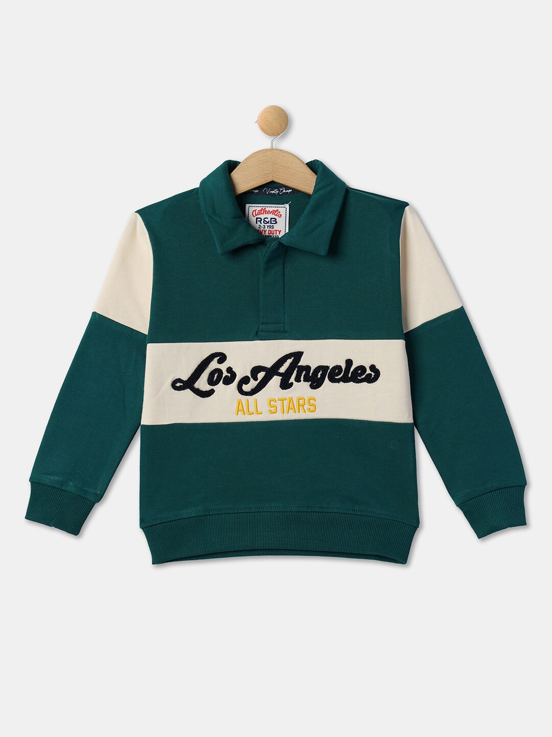 

R&B Boys Typography Printed Cotton Pullover, Green