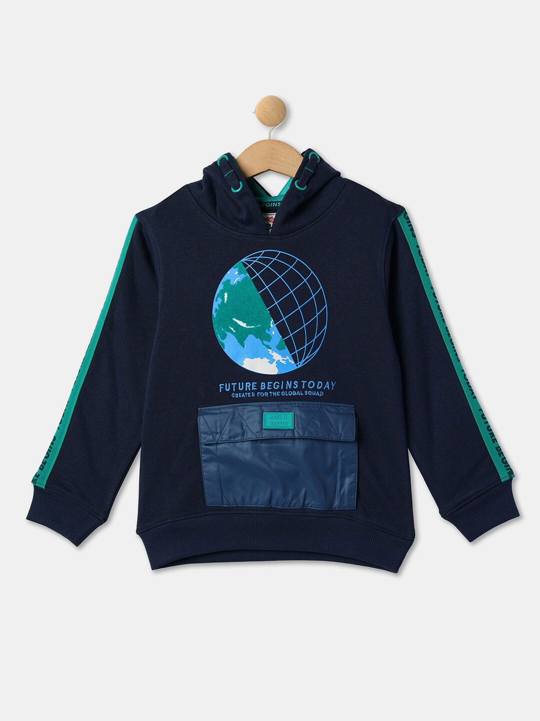 

R&B Boys Graphic Printed Hooded Cotton Sweatshirt, Blue