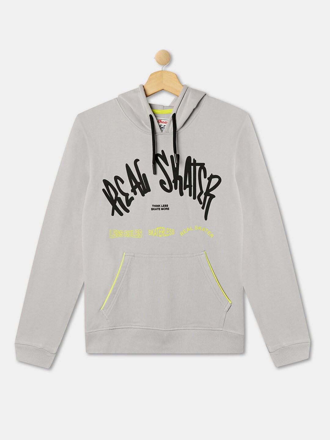 

R&B Boys Typography Printed Hooded Cotton Pullover, Grey