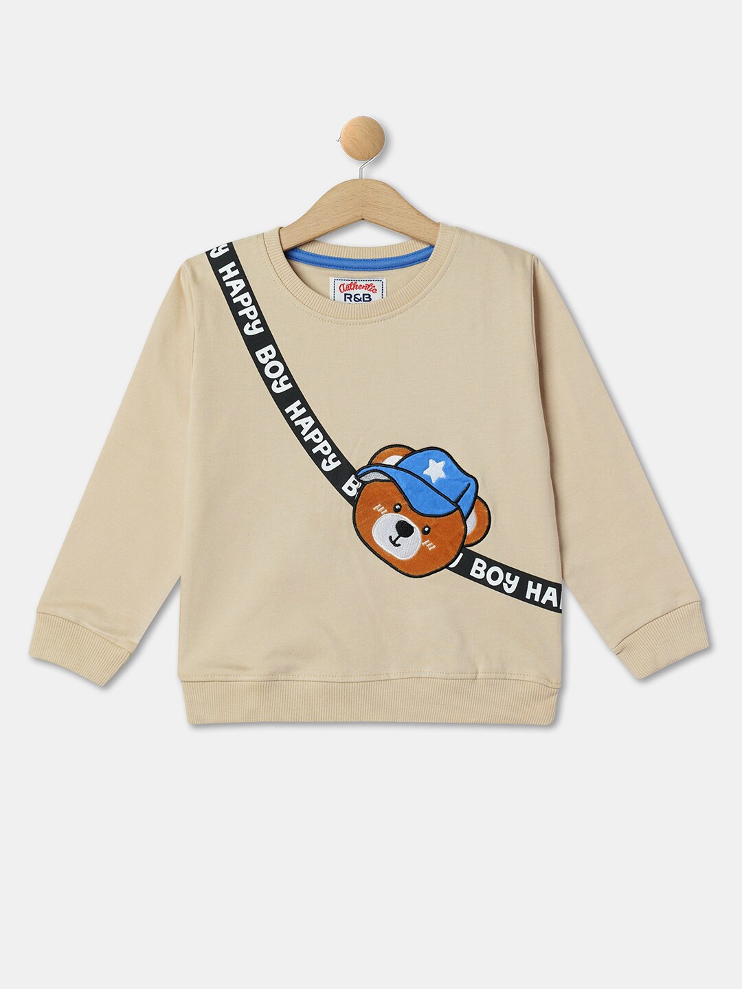 

R&B Boys Graphic Printed Cotton Sweatshirt, Beige