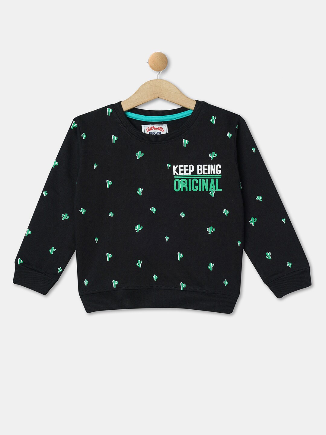 

R&B Boys Conversational Printed Cotton Sweatshirt, Black